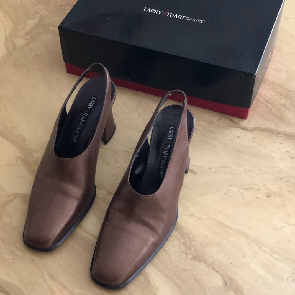 Larry Stuart Strapped Brown Heels - Sz 7